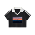 Contrast Collar Striped Cropped Jersey