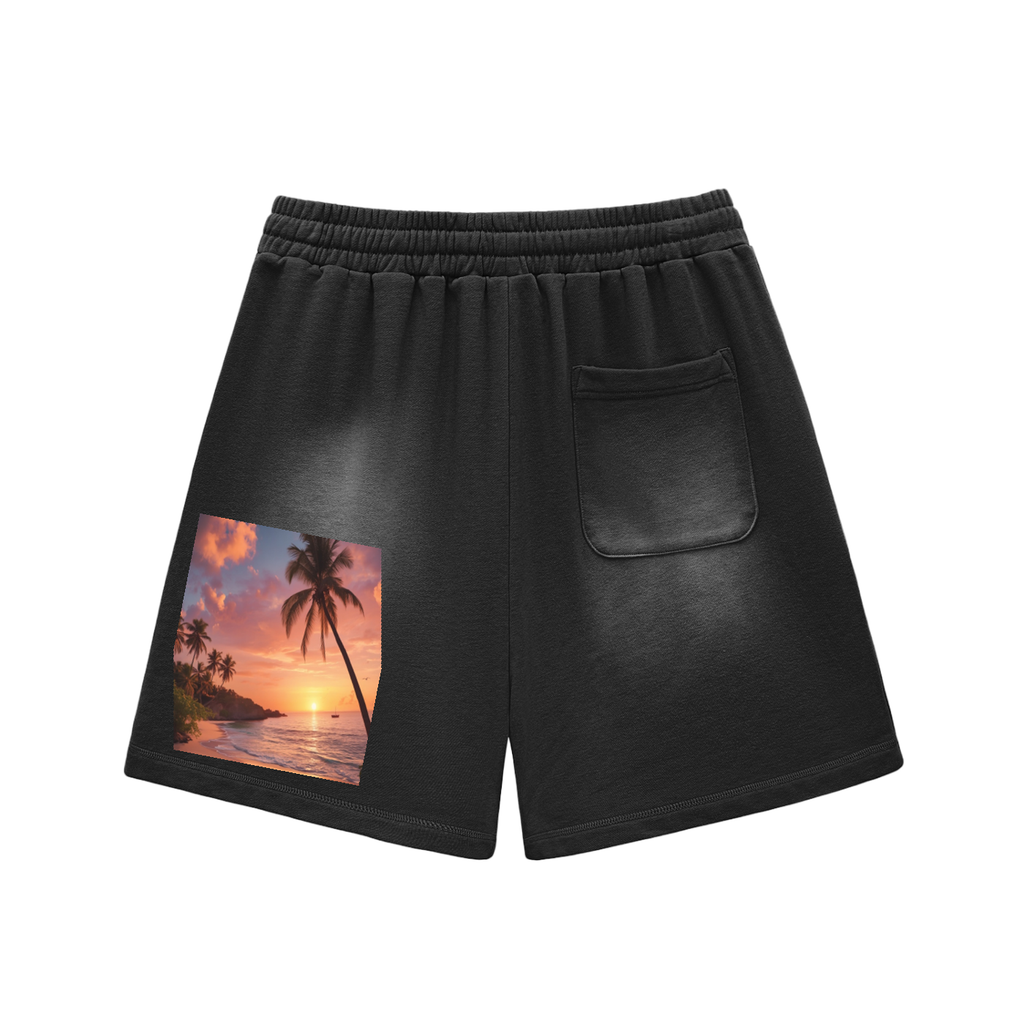 Sun Fade Raw Edge Cotton Shorts