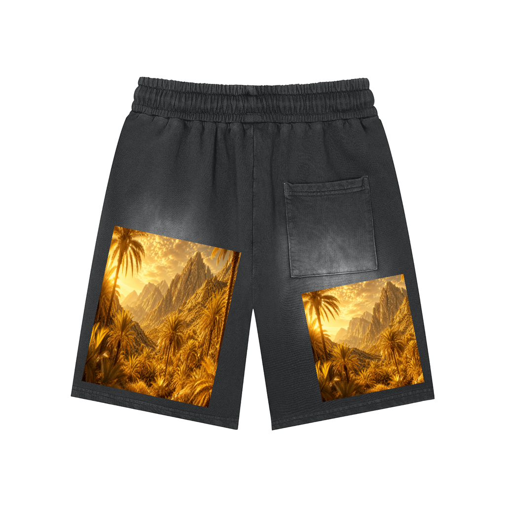 Rectangle Patch Monkey Washed Shorts