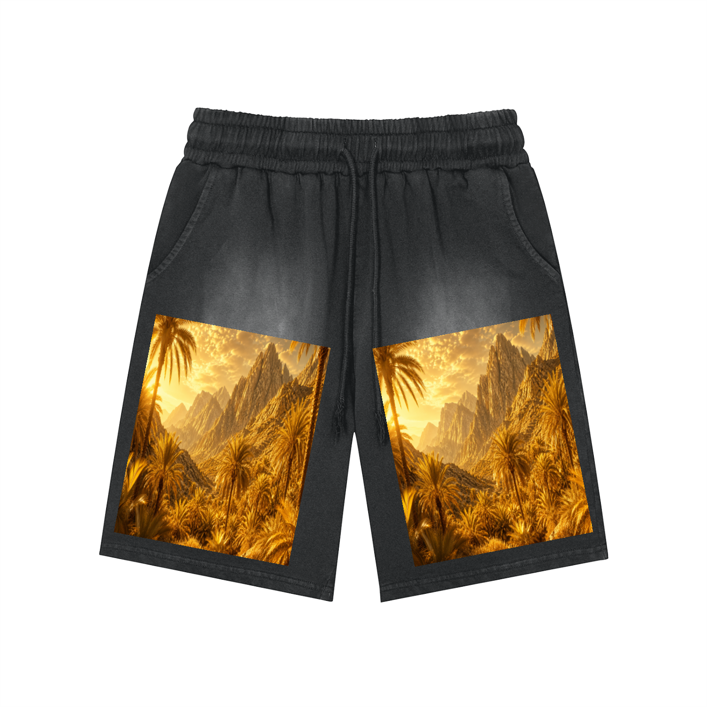 Rectangle Patch Monkey Washed Shorts