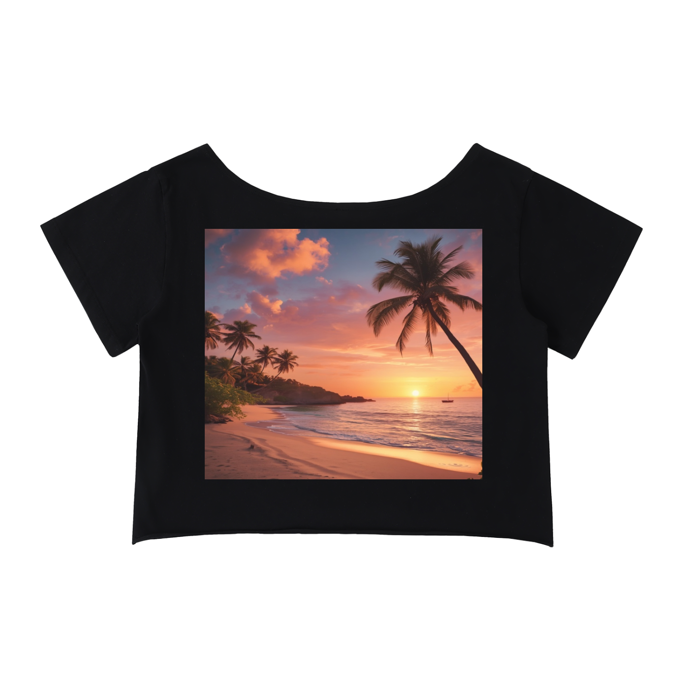 Off-Shoulder Rolled Hem Cotton T-Shirt